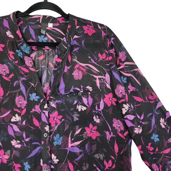 Kut From The Kloth Womens Button Up Blouse Size XL Sheer Dark Romantic Flowy - Picture 3 of 10